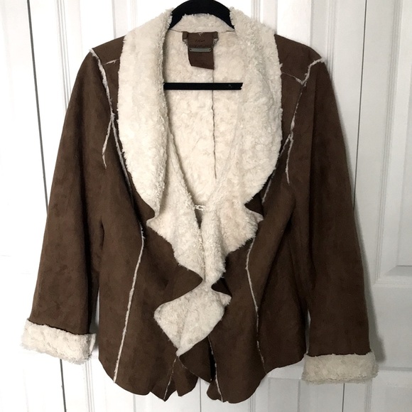 JouJou Jackets & Blazers - JouJou Faux Shearling Brown Suede Waterfall Jacket Sz L